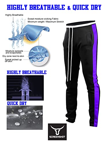 Image of SCREENSHOT Screenshotbrand Mens Hip Hop Slim Fit Track Pants - Athletic Jogger Bottom with Side Taping