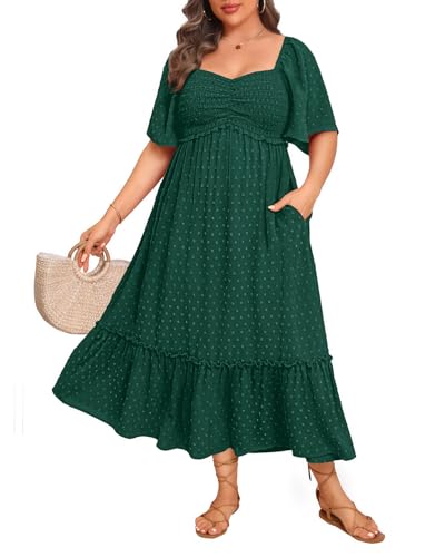 Image of Plus Size Summer Dresses - Maxi Casual Wedding Guest Graduation Easter Long Dress with Pockets