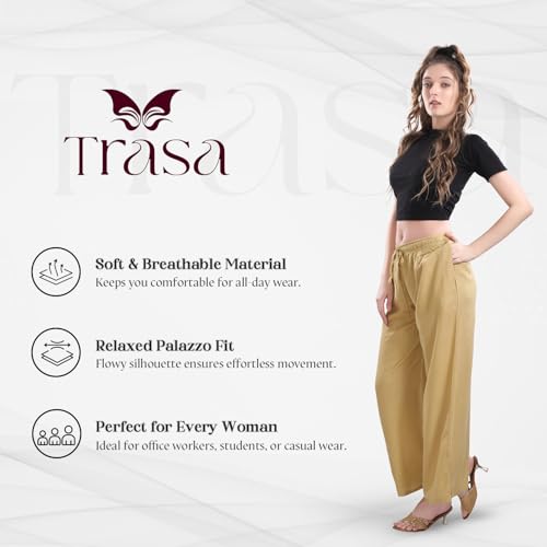 Image of TRASA Women's and Girls Cotton Reyon Regular Fit Palazzo Pants - Available Size - L, XL, 2XL, 3XL