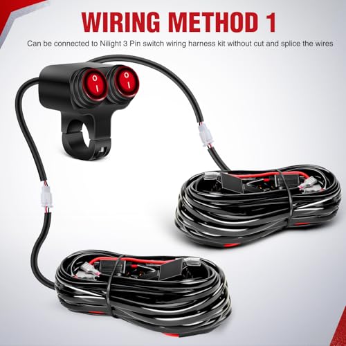 Nilight Motorcycle Handlebar Switch Plug and Play 12V ATV Light Switches Dual Push Button Waterproof ON Off for UTV Driving Lights Fits 22mm Handlebars by Nilight - Image 4