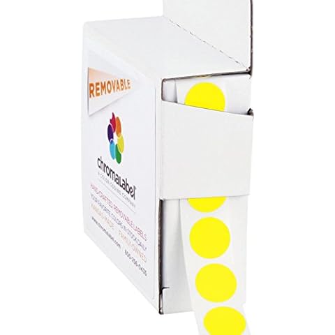 ChromaLabel 1/2 Inch Circle Sticker Labels, Easy to Write On Color Coding Labels, Removable Colored Dot Stickers - 1000 Sticky Dots per Dispenser Box, Yellow Labels Cover