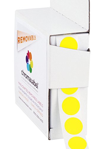 ChromaLabel 1/2 Inch Round Removable Color-Code Dot Stickers, 1000 per Dispenser Box, Yellow
