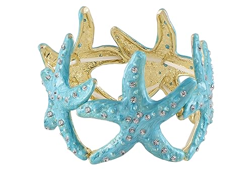 Alilang Sealife Gold Tone Aurora Borealis Ocean Boho Elastic Expandable Starfish Bracelet with Crystals