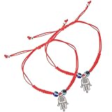 Veemoon Pulsera de Ojo Turco Ajustable Cuentas Azules y Mano Roja, Pulsera de Hilo para Mujer y Hombre, Amuleto de Protección para Suerte y Uso Diario