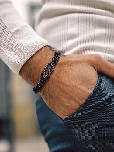 Bandmax Inifinity Love Knot Cuban Link Chain Bracelets for Men Stainless Steel/Black Mens Bracelet with Love Message Card Gift for Son Grandson Husband Father4