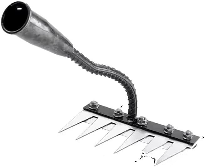5/6/7/8 Teeth Iron Gardening Hoe Weeding Rake Farm Tool Grasping Raking Loosening Soil Nail Rake Tool Artifact Harrow Farm Tool(6 Teeth)