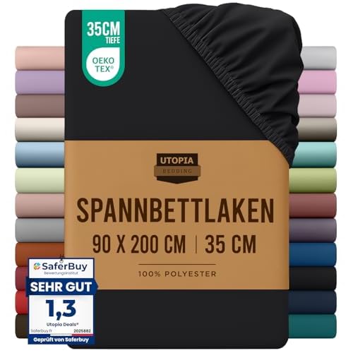 Komfortec Jersey Spannbettlaken 90x200 cm, 100% Baumwolle, Grau 3 Utopia Bedding - Spannbettlaken 90x200cm - Schwarz - Gebürstete Polyester-Mikrofaser Spannbetttuch - 35 cm Tiefe Tasche