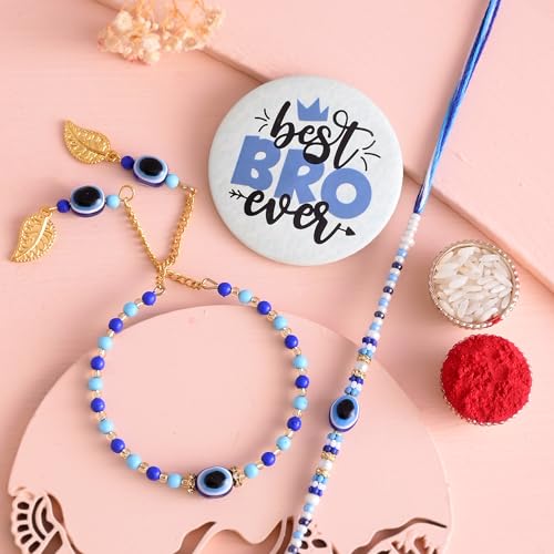 Image of ascension Evil Eye Couple Bracelet Rakhi Set For Bhaiya Bhabhi Raksha Bandhan Bracelet Set for Brother Bhaiya Bhabhi Rakhi with Roli Tilak & Pack Best Brother Fridge Magnet