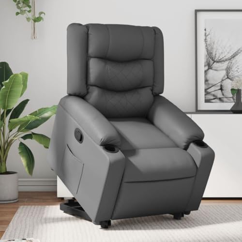 Molumvel Sillón relax con ayuda a levantarse - Sillón de televisión eléctrico de piel sintética - Sillón de descanso ajustable para ancianos - Sillón reclinable cómodo - Gris