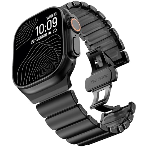 Image of CHANCHY Titanium Band Compatible with Apple Watch Ultra 3 /2 /1 Band 49mm 46mm 45mm 44mm 42mm, Luxury Band Titanium Silicone Dual-Layer Link for Men iWatch Series 11 10 9 8 7 6 5 4 SE