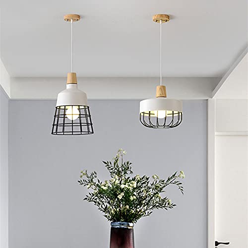 Lustre en métal et bois noir mat réglable E27 pour bar moderne