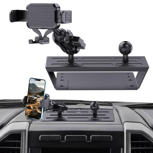 Surfcabin Dash Mount Phone Holder Compatible with 2015-2020 F150 2017-2022 F250 F350 Metal Cellphone Mounting Bracket Stand for Most CellPhones