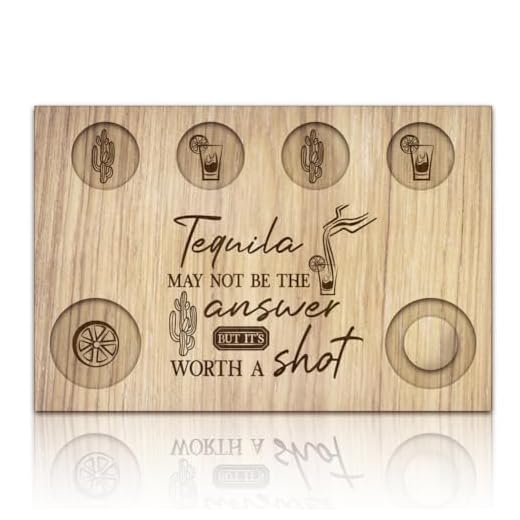 BENECREAT Kaktus-Tequila-Schnapsgläser-Serviertablett, Holz-Flight-Tablett Glashalter Mit Salzrand, Schnapsglasbrett Für Bar, Restaurant, Party, Familientreffen, 20x30 cm