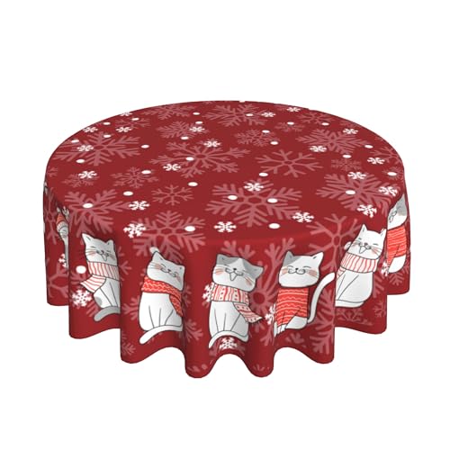 juniissl Christmas Cat Tablecloth Washable Round Table Cover for Kitchen Dining Decoration 60 Inch