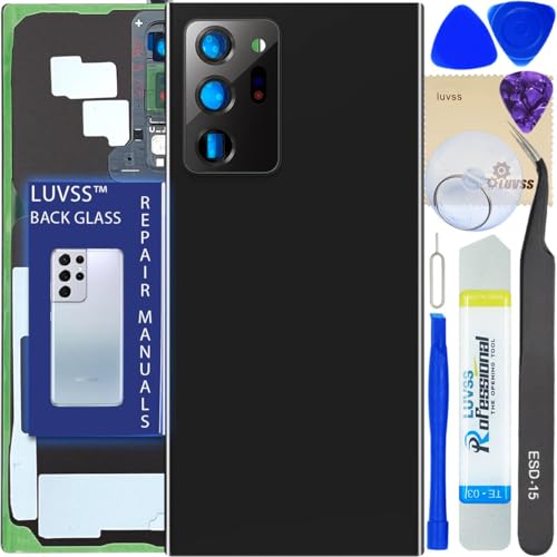 LUVSS Tapa Trasera Vidrio para Samsung Galaxy Note 20 Ultra Cubre Bateria con Lente de Cámara Reemplazo Kit de Reparación SM-N980F/DS (Negro)