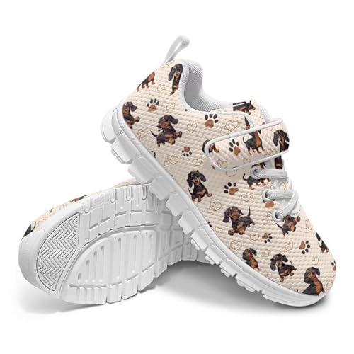 Little Kid Shoes for Boys & Girls Breathable Tennis Running Sneakers for Kids Cute Dachshund Pattern（White Sole）4