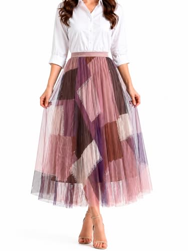 Image of THANYA'S BOUTIQUE Women's Korean Style Midi Skirt | Lightweight Flowy Net Fabric | 33 Inches (Approx) | Pleated Elegant A-Line Flare Skirt | Imported Wear & Casual Outfit for Women & Girls