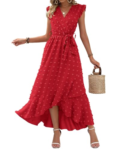 BTFBM Swiss Dot Wedding Guest Dresses for Women,Red,M