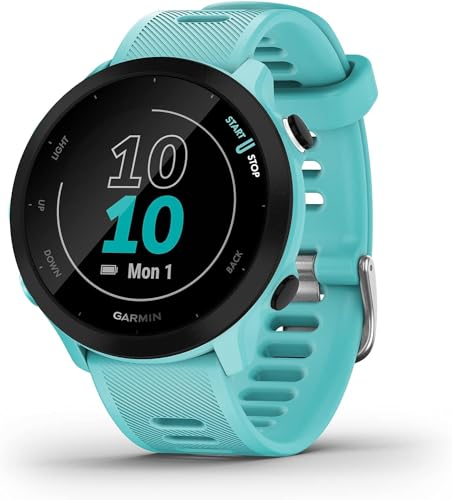 Garmin Forerunner 55 - Reloj Inteligente para Running con GPS, Planes de Entrenamiento, notificaciones y Seguimiento del Bienestar, Turquesa (Reacondicionado)