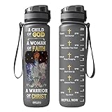 64HYDRO 32oz 1Liter Motivational Water Bottle with Time Marker, Faith Black Women Child of God Women...