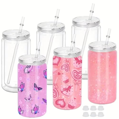Kopinma Lot de 6 gobelets en forme de boule de neige à double paroi isolées en plastique avec pailles et couvercles, trou pré-percé A