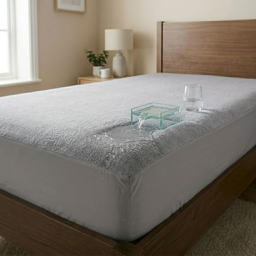 Image of Feelme Cotton Mattress Protector Single Bed Waterproof Mattress Cover for Single Bed 72X48 Inch / 6X4 Feet Grey Water Proof Gadda Cover