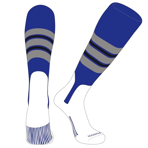 PEAR SOX OTC Baseball Softball Stirrup Socks (E, 7in) Royal, Silver, Black