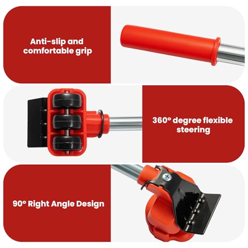 SUNNYNEST Furniture Lifter Heavy Furniture Mover Set with 4 Moving Slides 360° Rotatable Furniture Moving Wheels for Heavy Items, Sliders Furniture Movers for Sofa Couch Refrigerator Appli (Red) - Image 3