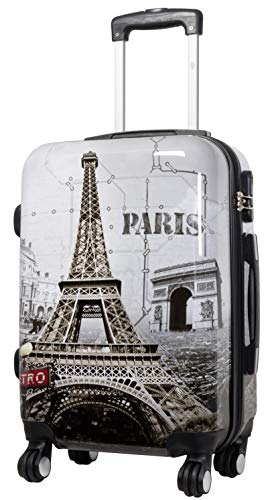 Trendyshop365 Handgepäckkoffer Motiv Paris Eiffelturm 57 cm 34 Liter 4 Räder Grau Zahlenschloss