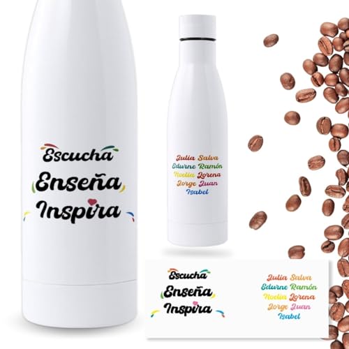 Botella para Profesores | Regalo Original | Botella de agua acero inoxidable térmica personalizada | Libre de BPA y reutilizable | Regalo Fin de Curso (Escucha, Enseña, Inspira, 700 ML)