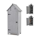 Relaxdays Gartenschrank, Holz, wetterfestes Dach, 3 Einlegeböden, HxBxT: 179 x 77 x 53 cm, Geräteschuppen Garten, grau