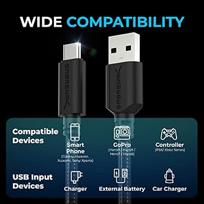 SABRENT [3-Pack 22AWG Premium 3ft USB-C to USB A 3.0 Sync and Charge Cables [Black] (CB-C3X3)
