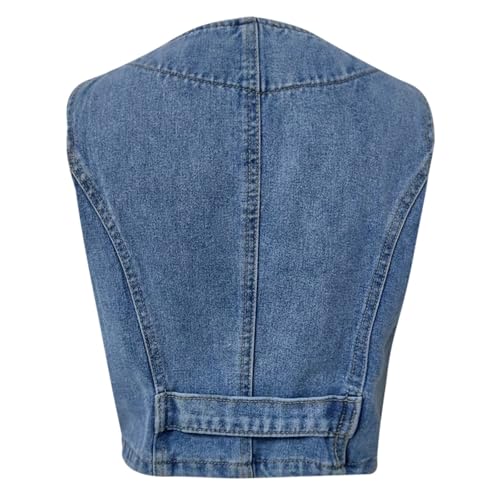 Women's Denim Vest Tops Button Down V Neck Asymmetrical Crop Jean Vest Jackets Fashion Dress4