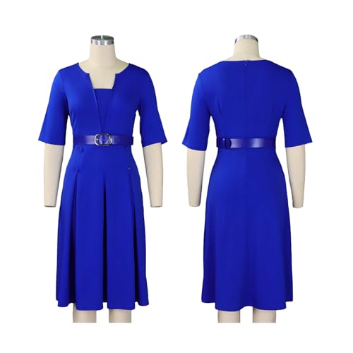 HuiSiFang Women's Work Blazer Dress Crewneck Dress Business Elegant Pleated Midi Dress with Belt4