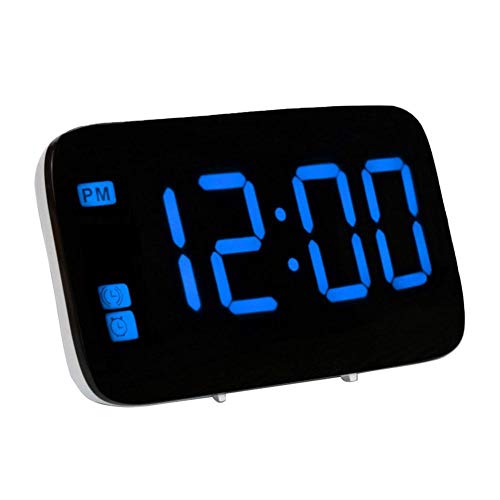 Depory Bleu Radio Réveil Double Alarme,Réveil Matin avec Radio FM Numérique LED Affichage Dimmable,Snooze Fonction,Sleeptimer