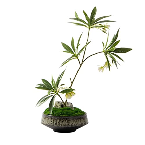 Planta artificial Bonsái artificial chino Zen Simulación de plantas verdes Ornamentos florales en maceta salón escritorio entrada decoración de plantas falsas árbol artificial de interior