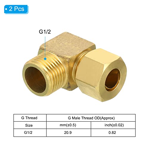 Patikil G1/2 Male X 12Mm Tube Od Brass Compression Tube Fitting, 90 Degree Elbow Pipe Tube Fitting For Plumbing, Hose Connector #TOP2