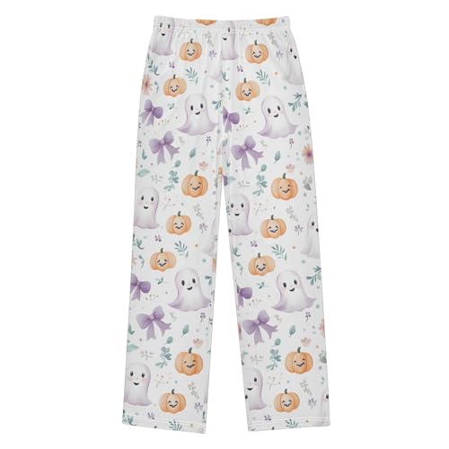 Halloween Pajama Pants Watercolor Ghosts Floral Long Sleep Pants Lounge Bottoms