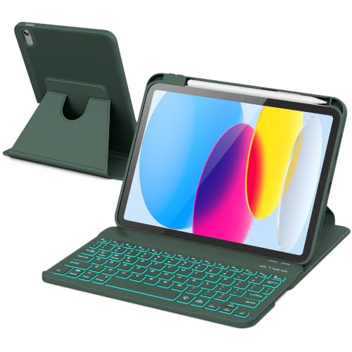 Image of RAYMCRAFT for iPad 11th(A16, 2025) /10th Generation Case with Keyboard, 360 Rotatable Case & Detachable Backlit Keyboard, Precision Cutouts and Pen Holder for iPad A16 11'' /10th 10.9'', Olive Drab