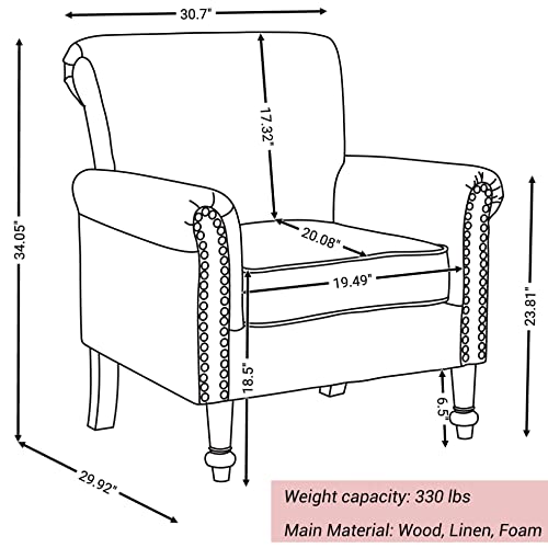 Joybase Club Chair, Mid Century Modern Accent Chair, Tufted Armchair With Nailheads And Solid Wood Legs, Upholstered Single Sofa Couch Chair, Reading Chair For Living Room Bedroom (Beige, Linen) #TOP1
