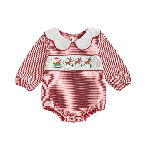 Infant Christmas Outfit Baby Girl Boy Santa Reindeer Long Sleeve Romper Smocked Bubble Jumpsuit Bodysuit Clothes
