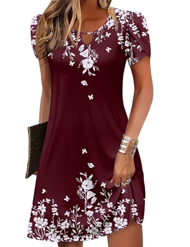 Image of Zeagoo Women's Casual A-Line Dresses with Pockets Summer Floral Tshirt Dress Short Sleeve Mini Dress Flowy Sundresses