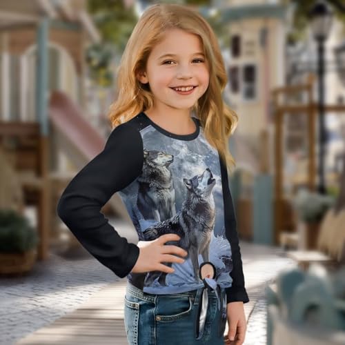 WELLFLYHOM Girls' T-Shirt 5-12T Casual Crewneck Tops Front Tie Graphic Long Sleeve Sweatshirts Athletic Fall Clothes3