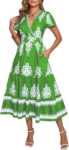 Image of Floral Print Dress for Women Boho Long Dresses Flowy A line Dresses Fit for Office and Casual Vacation Cocktail Party Prom