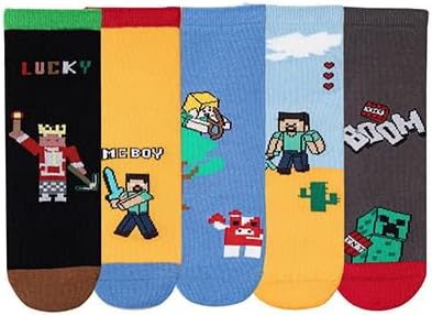キャラクター靴下 5足セット 子供用ソックス ジュニア 通園用 通学 クルーソックス 幼児 マインクラフト風 男の子 女の子 学生用 プレゼント 綿 かわいい ギフト 小学生 キャラクター 洗い替え ゲーム 靴下 [並行輸入品]