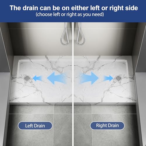 Image of KPUY 48'' X 34'' Shower Base Pan with Reversible Install, Carrara White