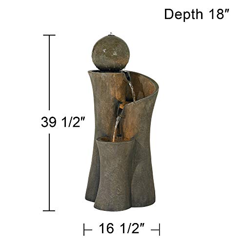 Modern Sphere Curve Zen Outdoor Floor Bubbler Water Fountain 39 1/2" High With Led Light Cascading For Garden Patio Yard Deck Home Lawn Porch House Relaxation Exterior Balcony - John Timberland #TOP4