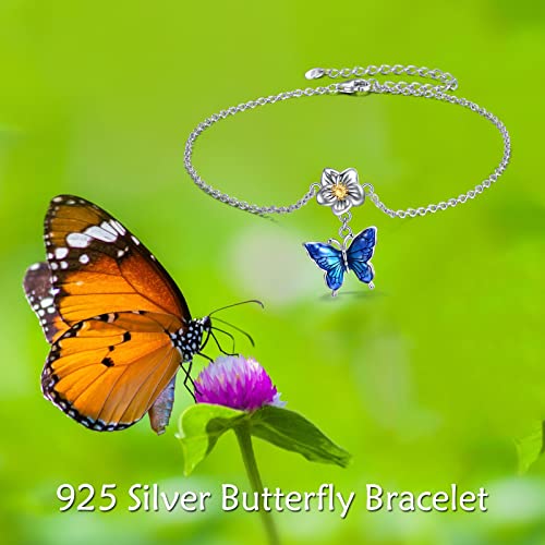 Image of YAFEINI Anklet Bracelets for Women Girls Sterling Silver Hummingbird /Dragonfly /Butterfly Link Chain Anklets Jewelry Gifts