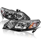 Spec-D Tuning Black Retro Projector Headlights Compatible with 2006-2011 Honda Civic 4dr Sedan, Left + Right Pair Headlamps Assembly
