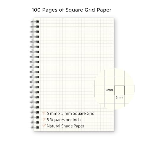 Image of PaperO A5 Square Grid Notebook Set of 3 | 100 Pages (Each), 100 GSM Natural Shade Paper | A5 Graph Spiral Notebook 14.5 x 21 cm | Acid-Free, Durable Binding | Transparent Cover Grid Book
